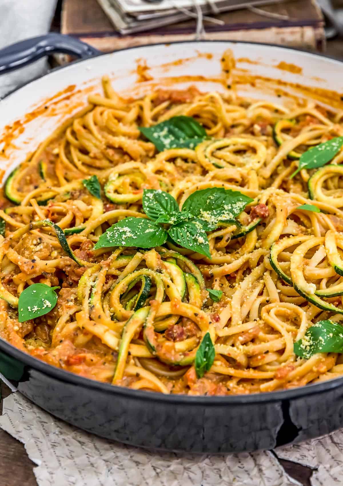 Close up of Vegan Sun-Dried Tomato Parmesan Pasta