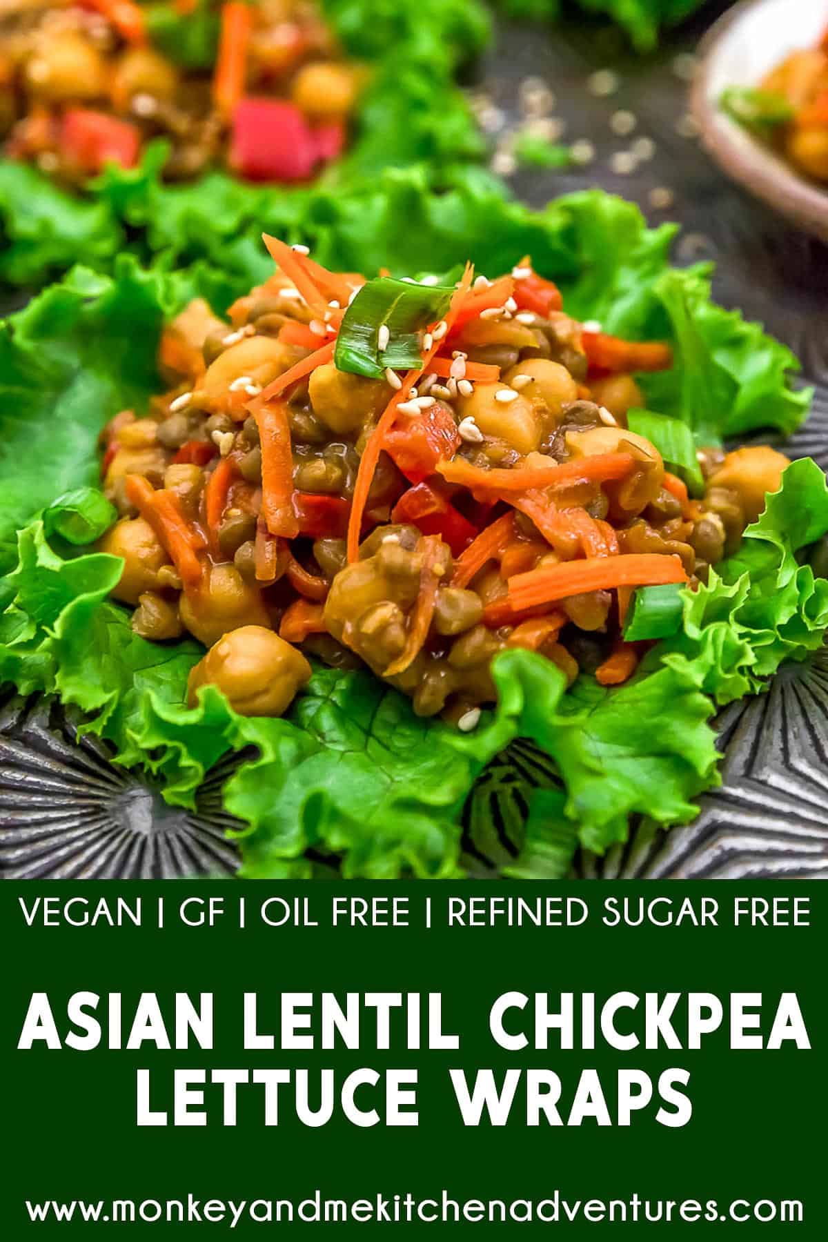 Asian Lentil Chickpea Lettuce Wraps with text description