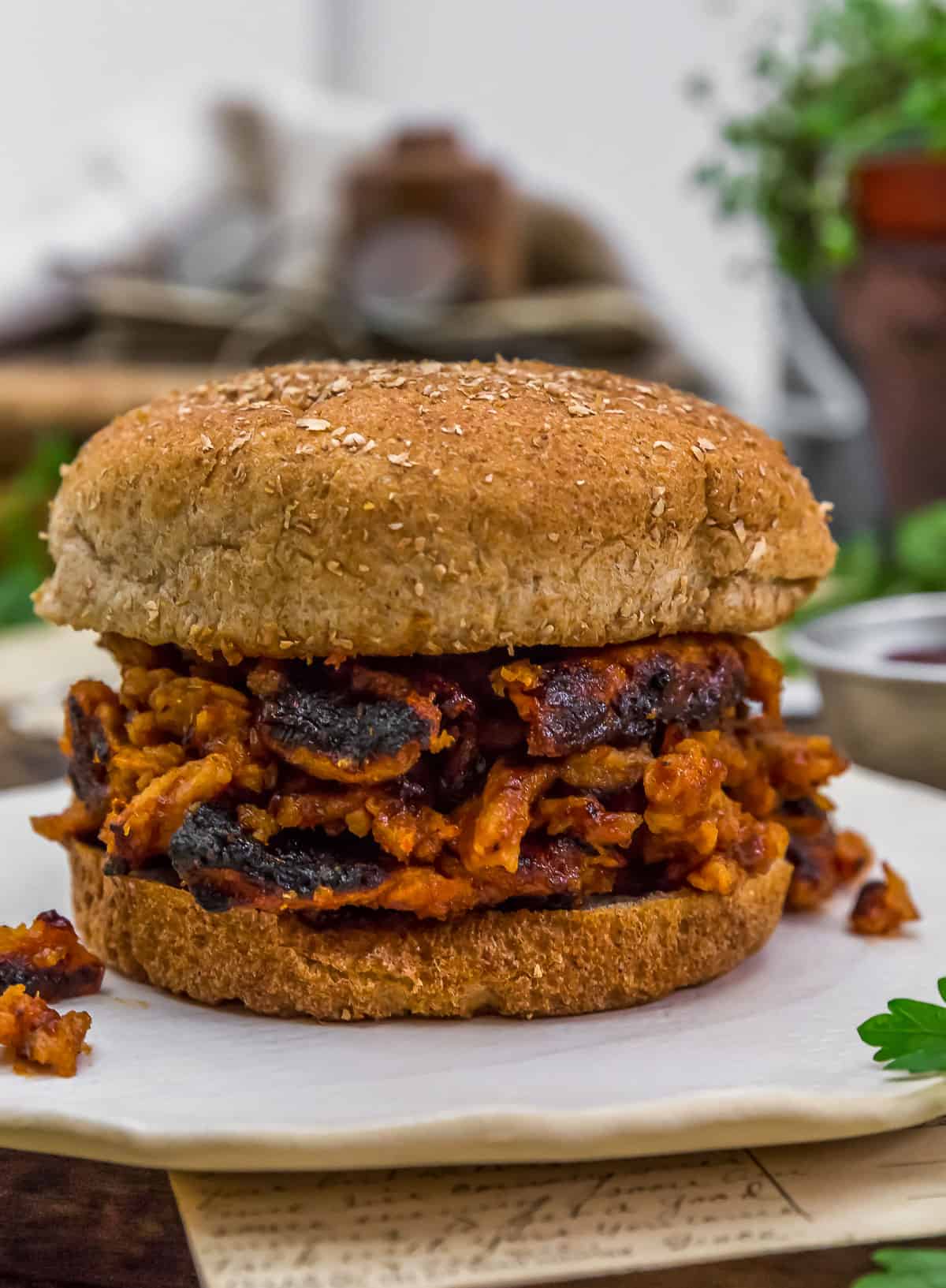 Easy Burnt Ends BBQ Soy Curls Sandwich