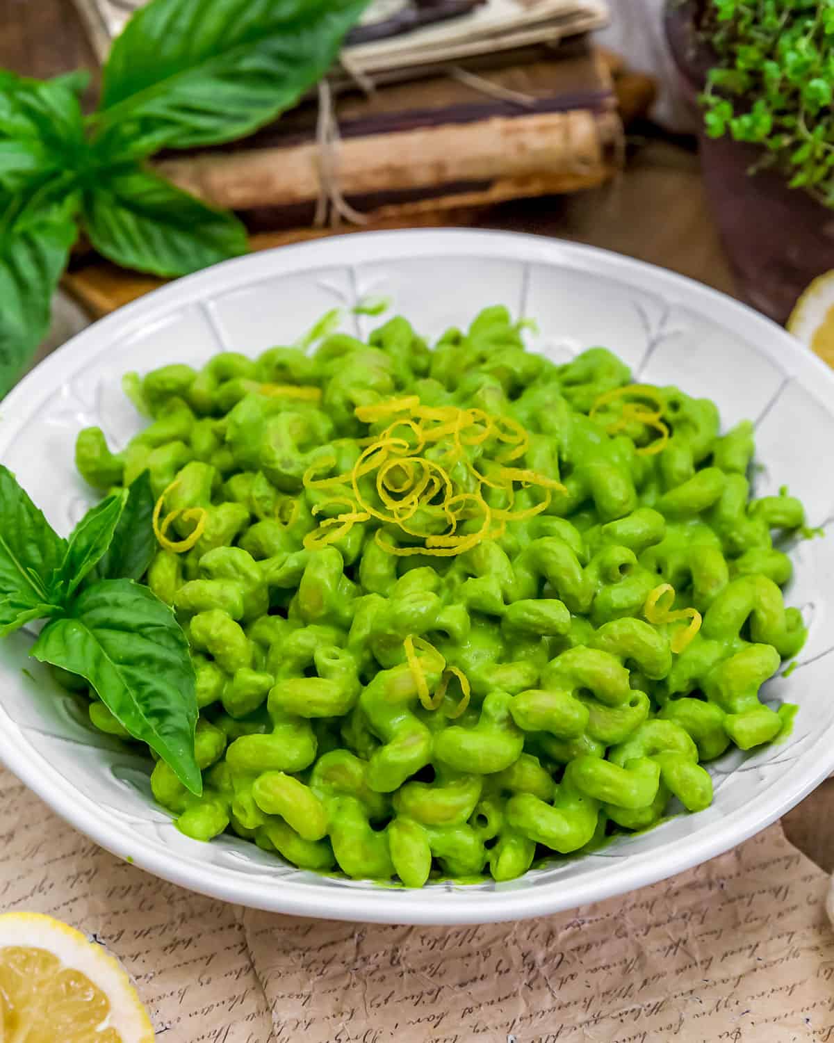 Easy Lemon Basil Pasta in a bowl