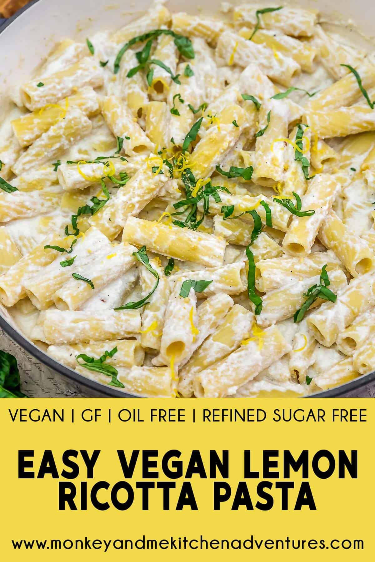 Easy Vegan Lemon Ricotta Pasta with text description