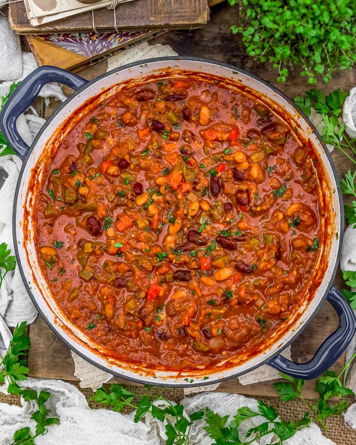 Skillet of Easy Vegan Pizza Chili