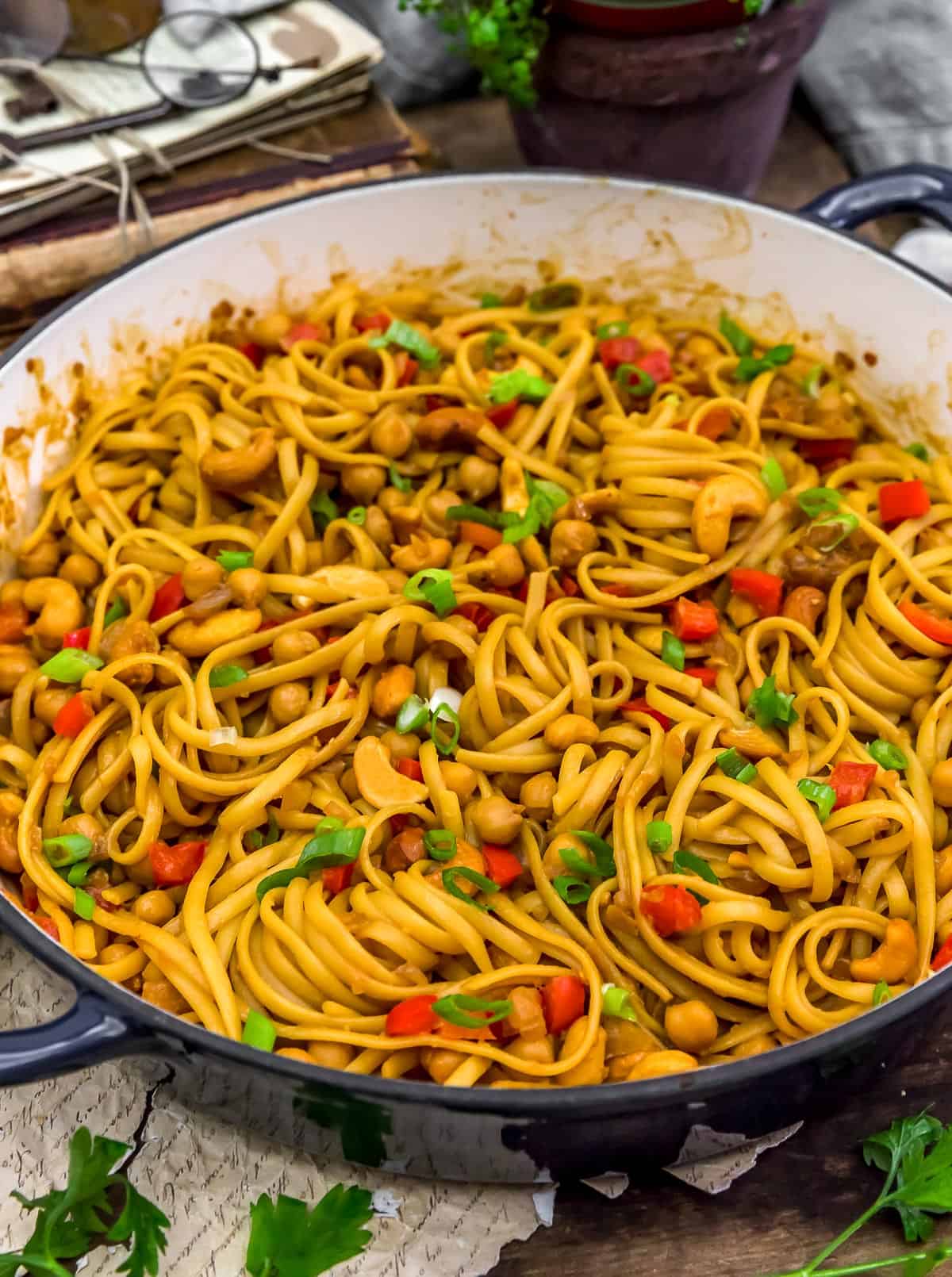 Easy Cashew Chickpeas and Noodles