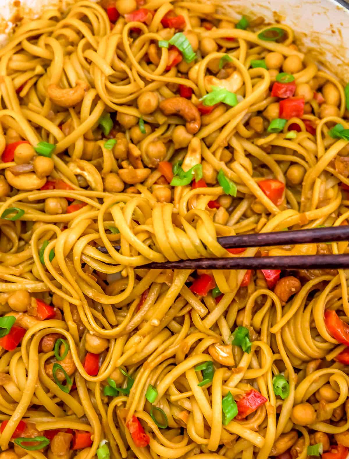 Easy Cashew Chickpeas and Noodles