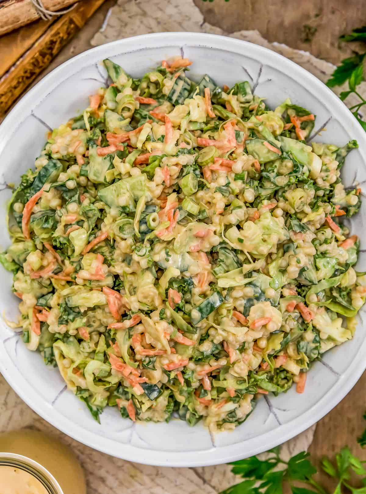 Vegan Buffalo Kale and Brussels Sprouts Chopped Salad