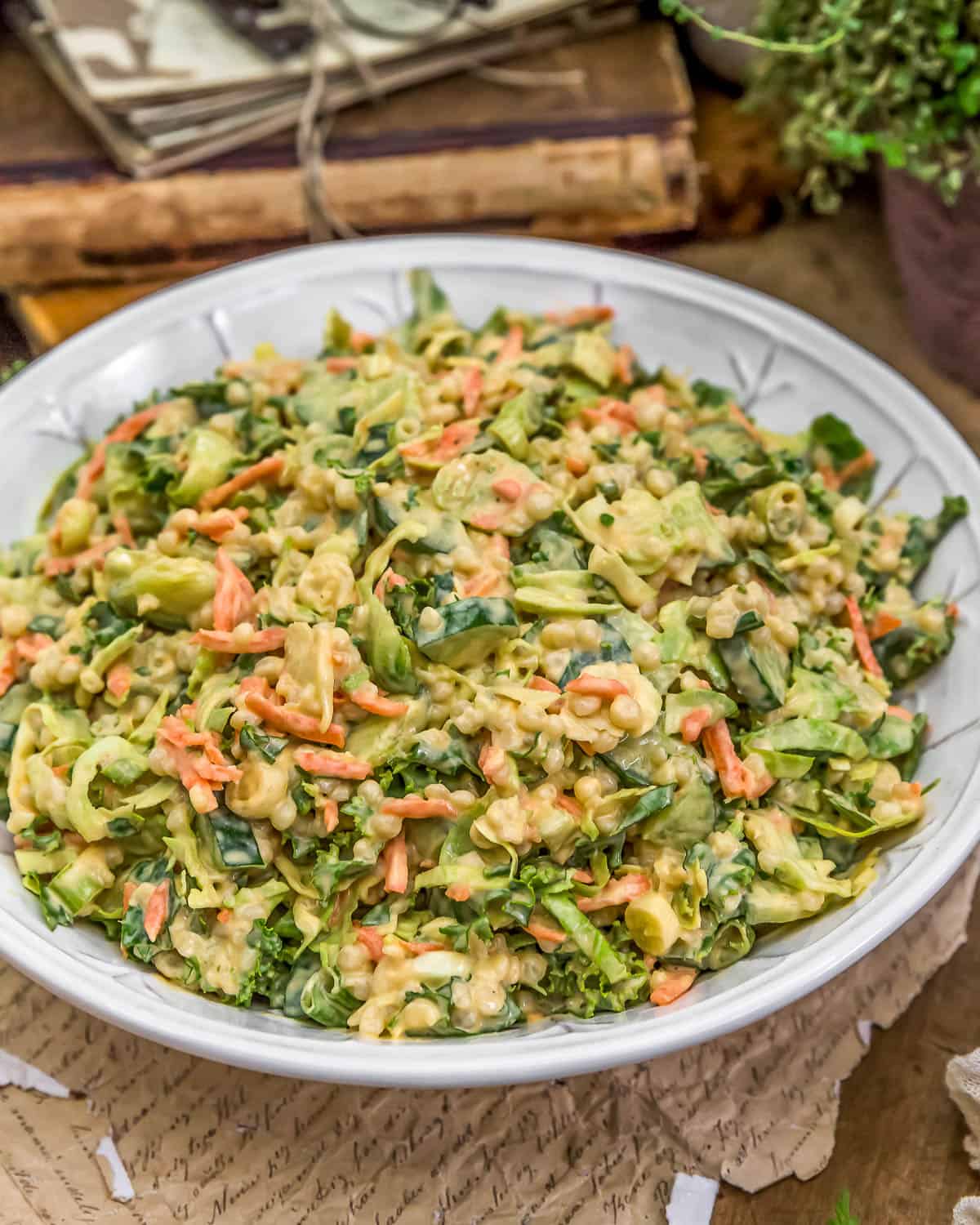 Vegan Buffalo Kale and Brussels Sprouts Chopped Salad