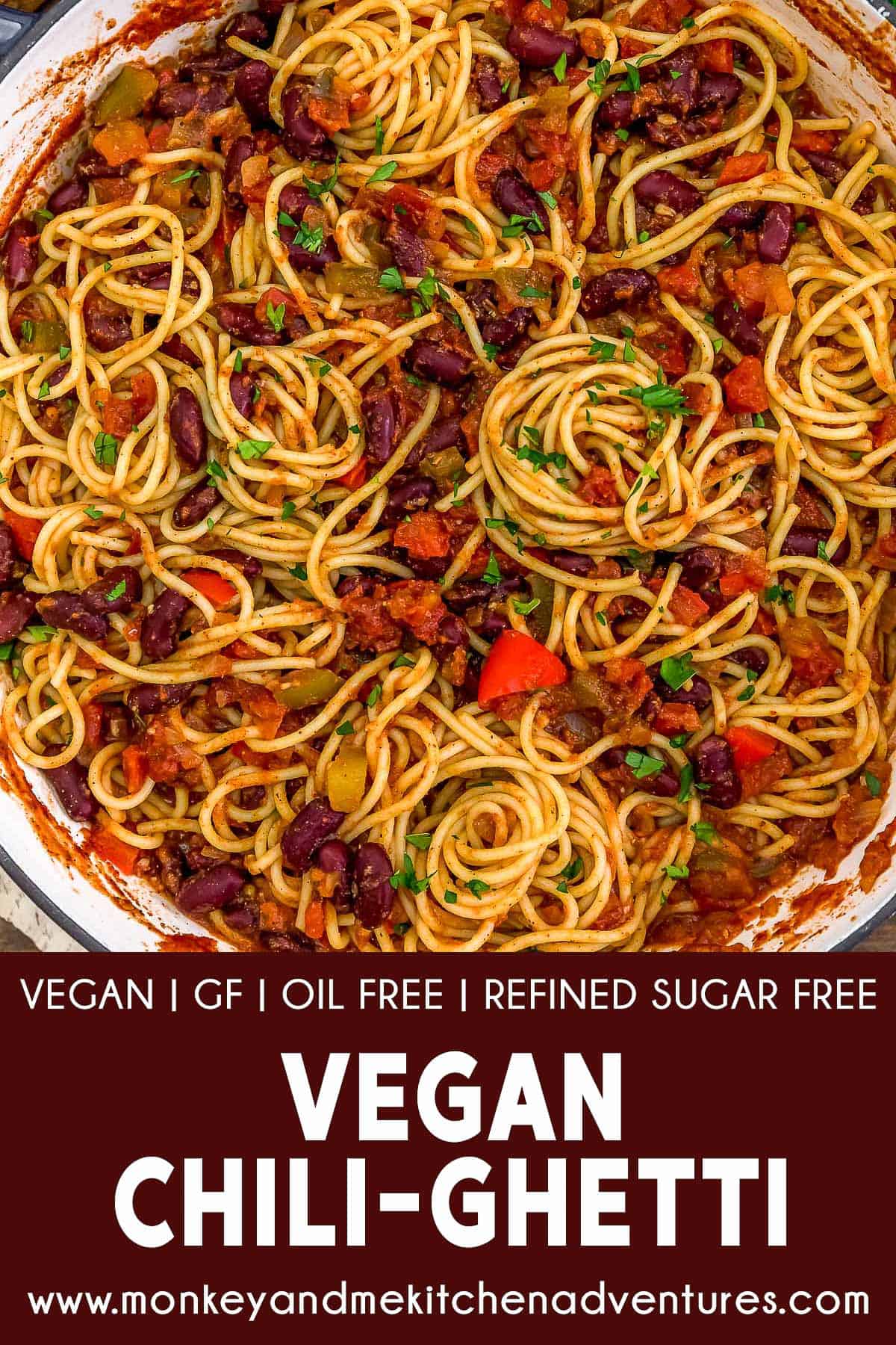 Vegan Chili-ghetti with text description