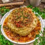 Side view of Instant Pot Lentil Pilaf Whole Stuffed Cabbage