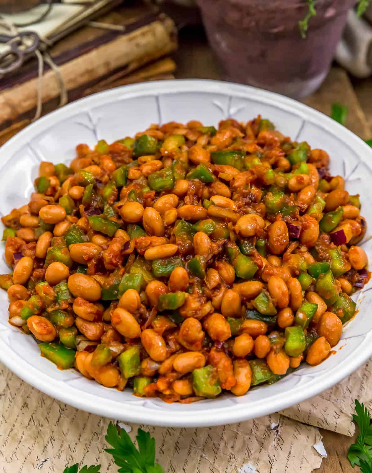 Close up of Southern Molasses Pinto Bean Salad