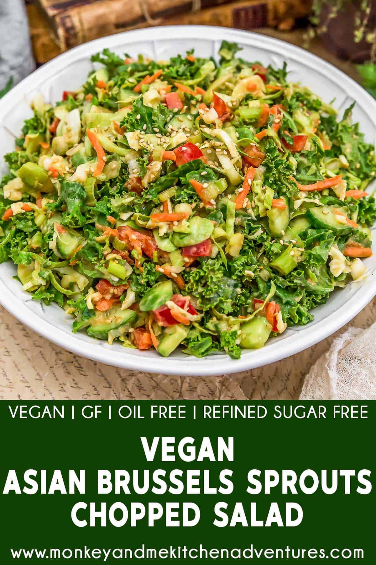 Vegan Asian Brussels Sprouts Chopped Salad with Text Description