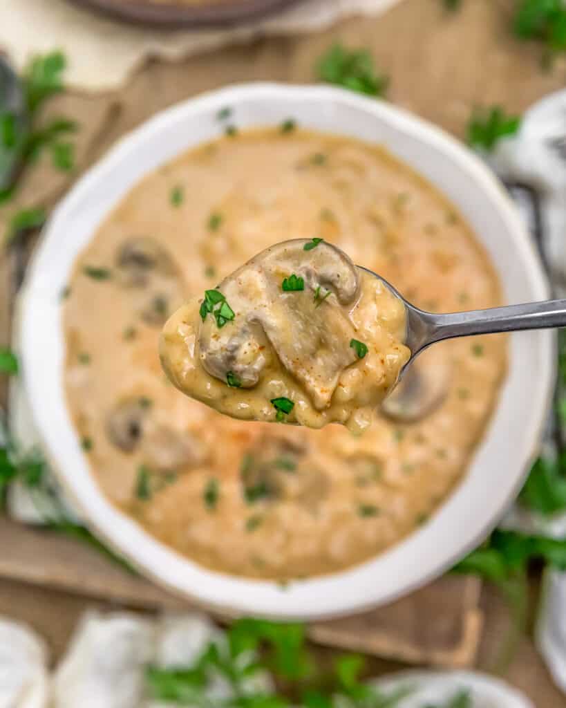 Vegan Creamy Mushroom Barley Soup - Monkey and Me Kitchen Adventures