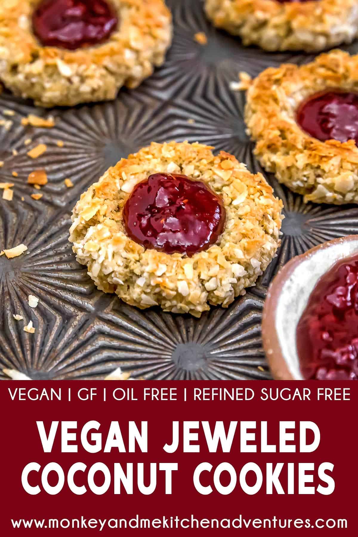 Vegan Jeweled Coconut Cookies with text description