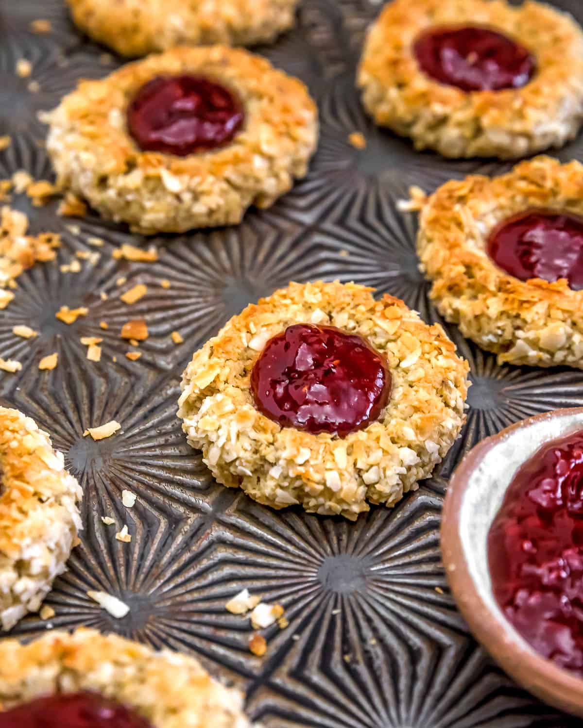 Close up of a Vegan Jeweled Coconut Cookie