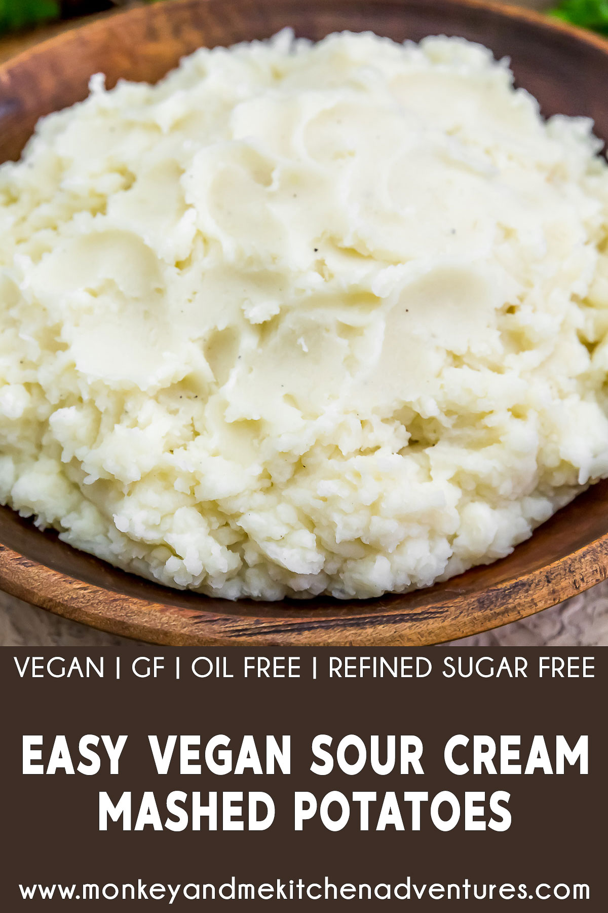 Easy Vegan Sour Cream Mashed Potatoes with Text Description