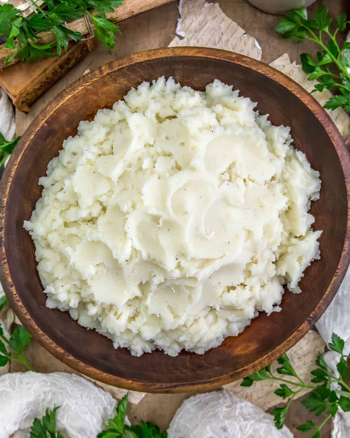 Bowl of Easy Vegan Sour Cream Mashed Potatoes