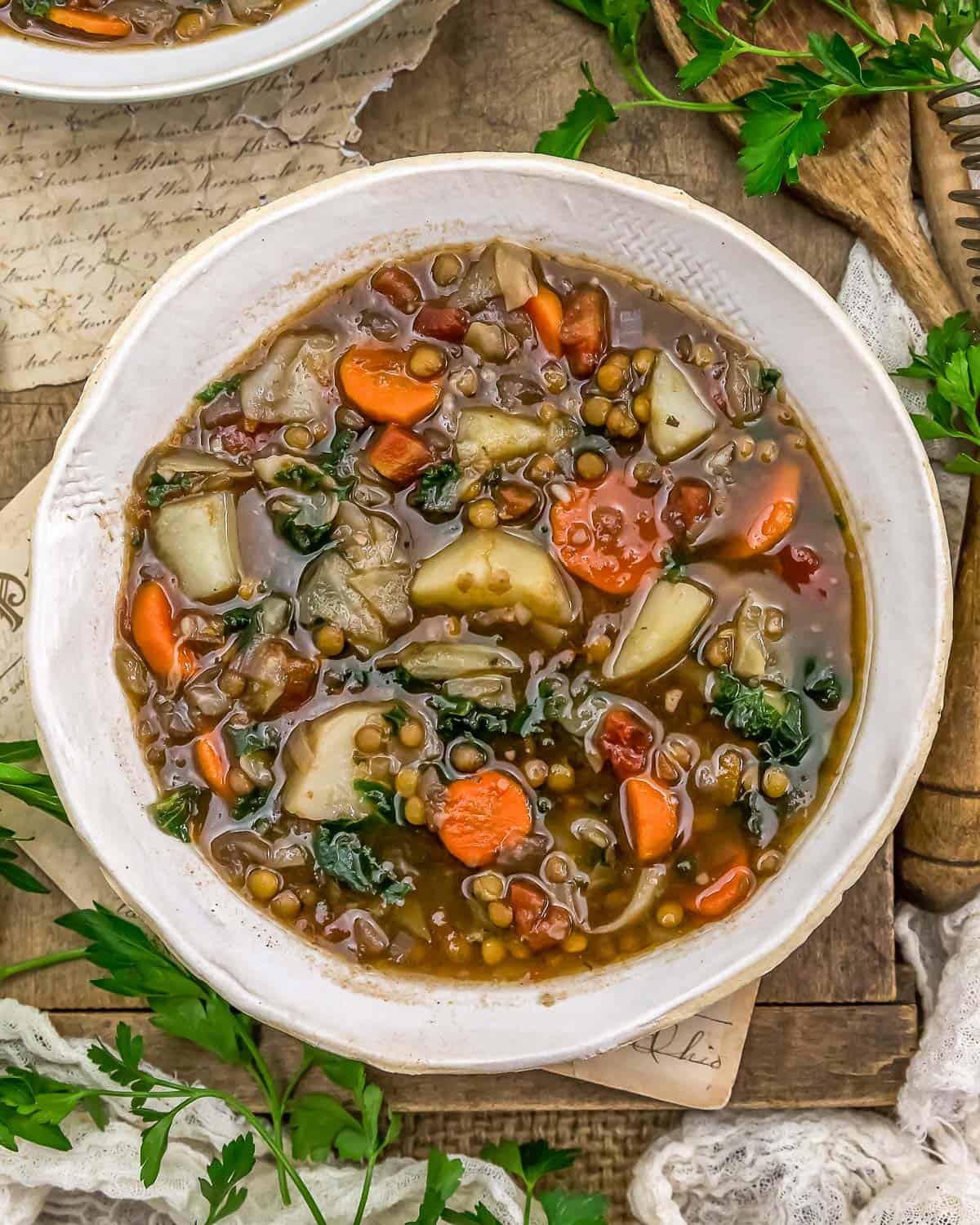 Bowl of French Country Cabbage Lentil Soup