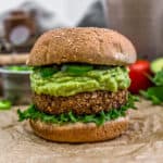 Mexican Bean Burger with guacamole and jalapeños