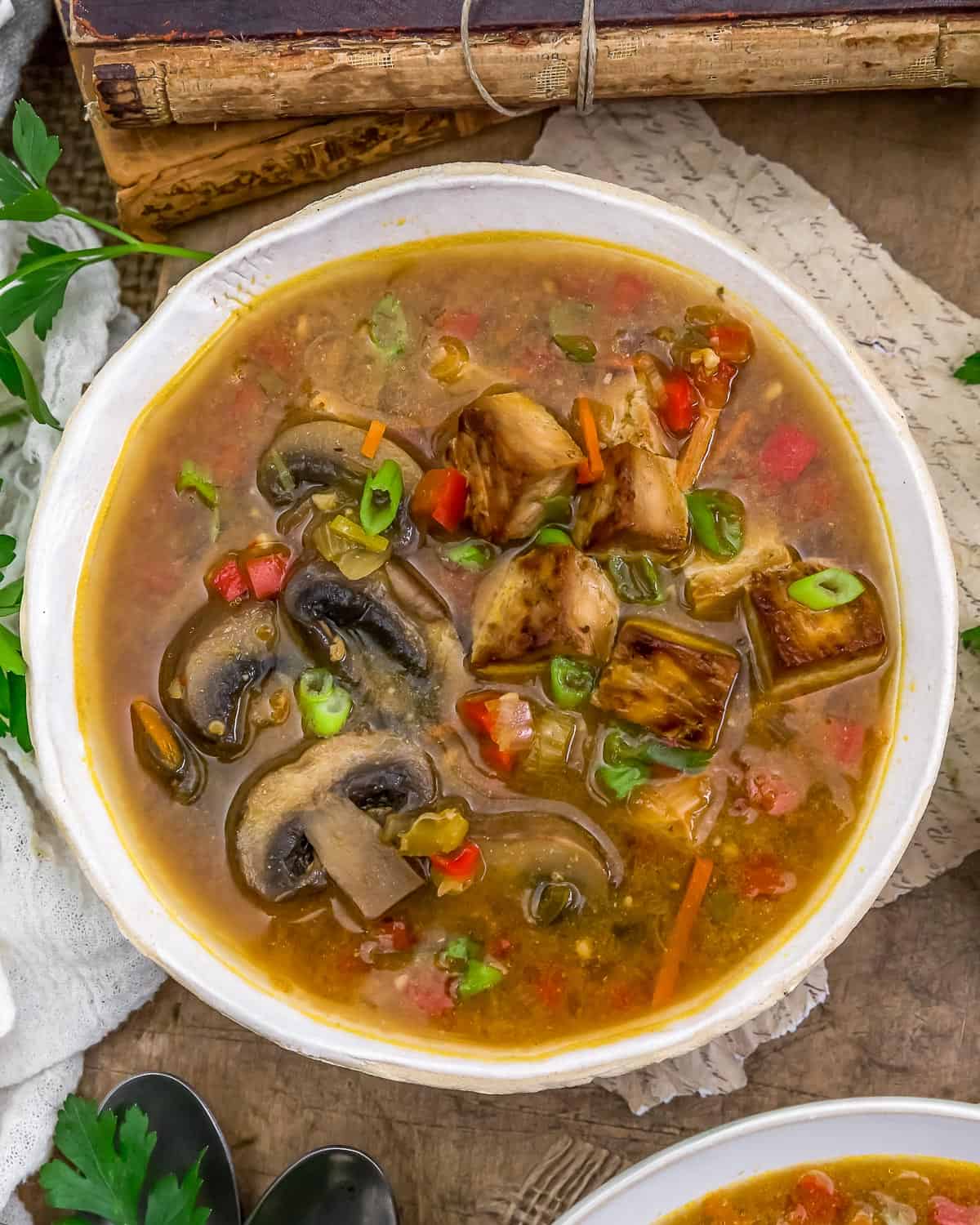 Spicy Asian Mushroom Veggie Soup with tofu