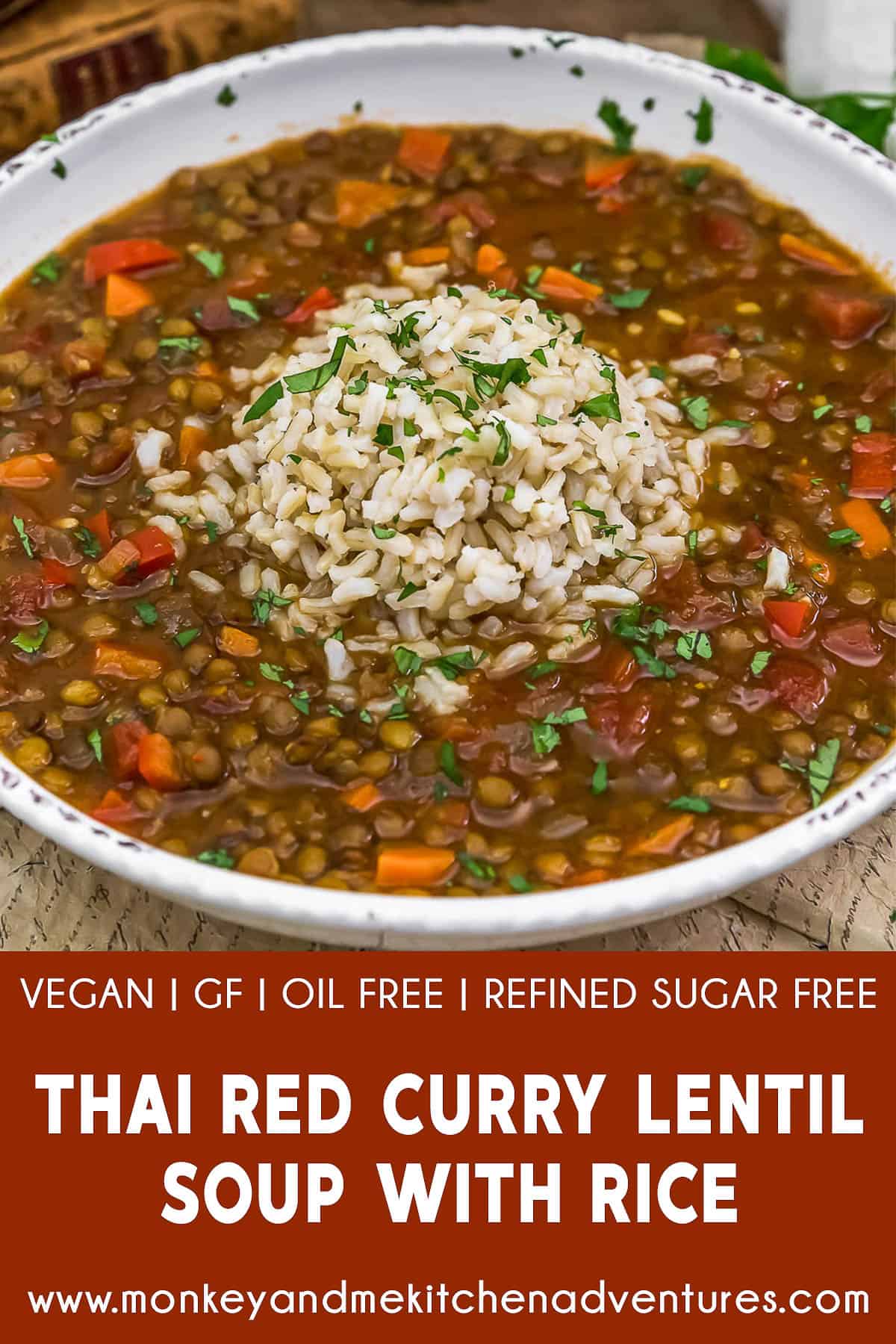 Thai Red Curry Lentil Soup with Rice with text description