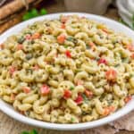 Close up of Vegan Caesar Pasta Salad