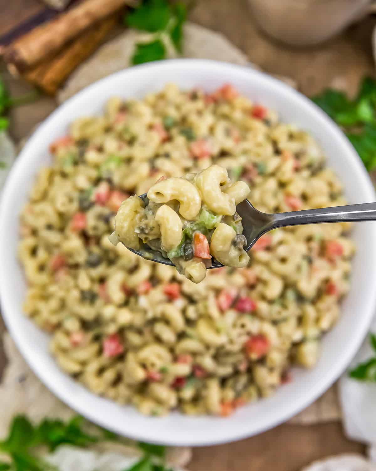 Spoonful of Vegan Caesar Pasta Salad