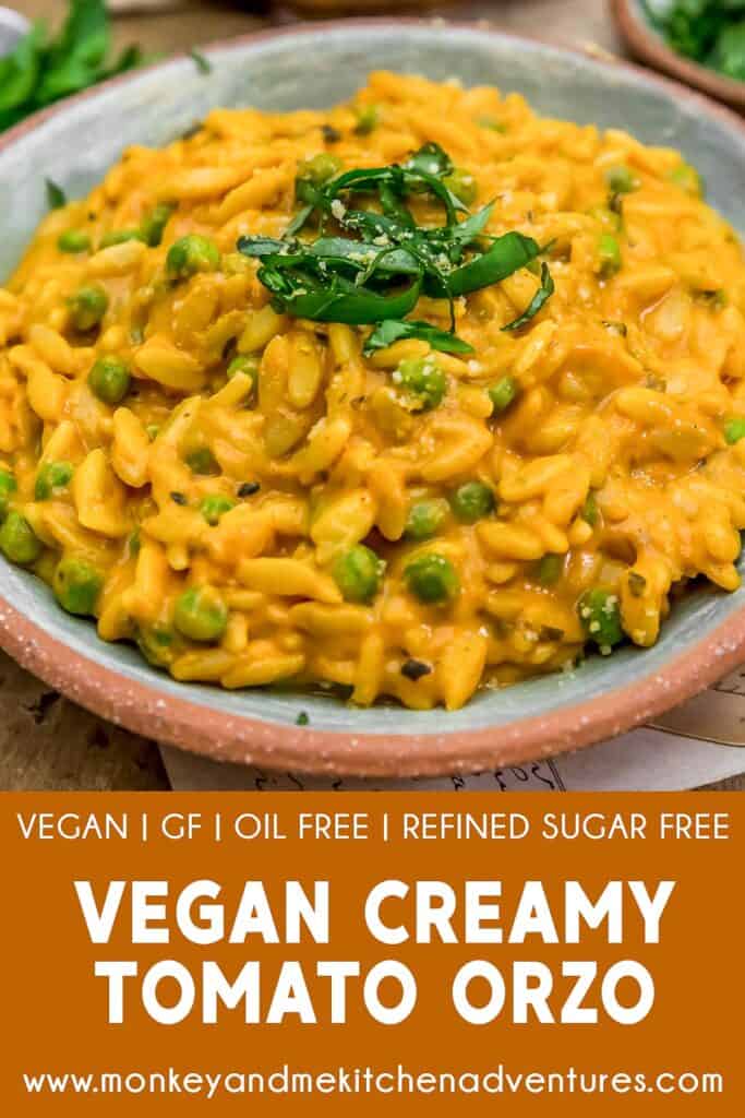 Vegan Creamy Tomato Orzo - Monkey and Me Kitchen Adventures