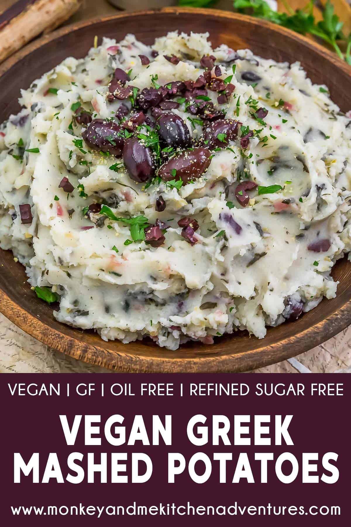 Vegan Greek Spinach Mashed Potatoes with text description