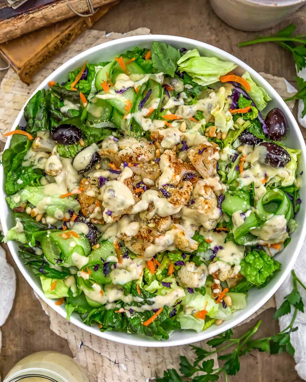 Bowl of Vegan Cauliflower Caesar Salad