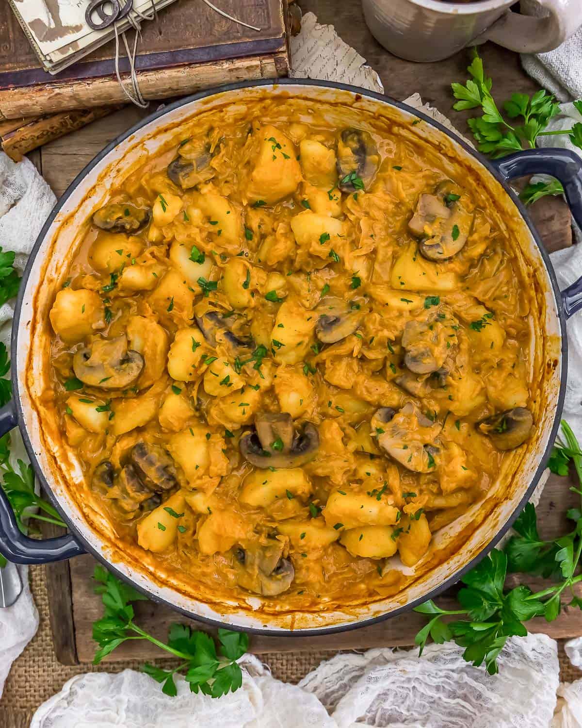 Skillet of Vegan Sauerkraut Potato Casserole