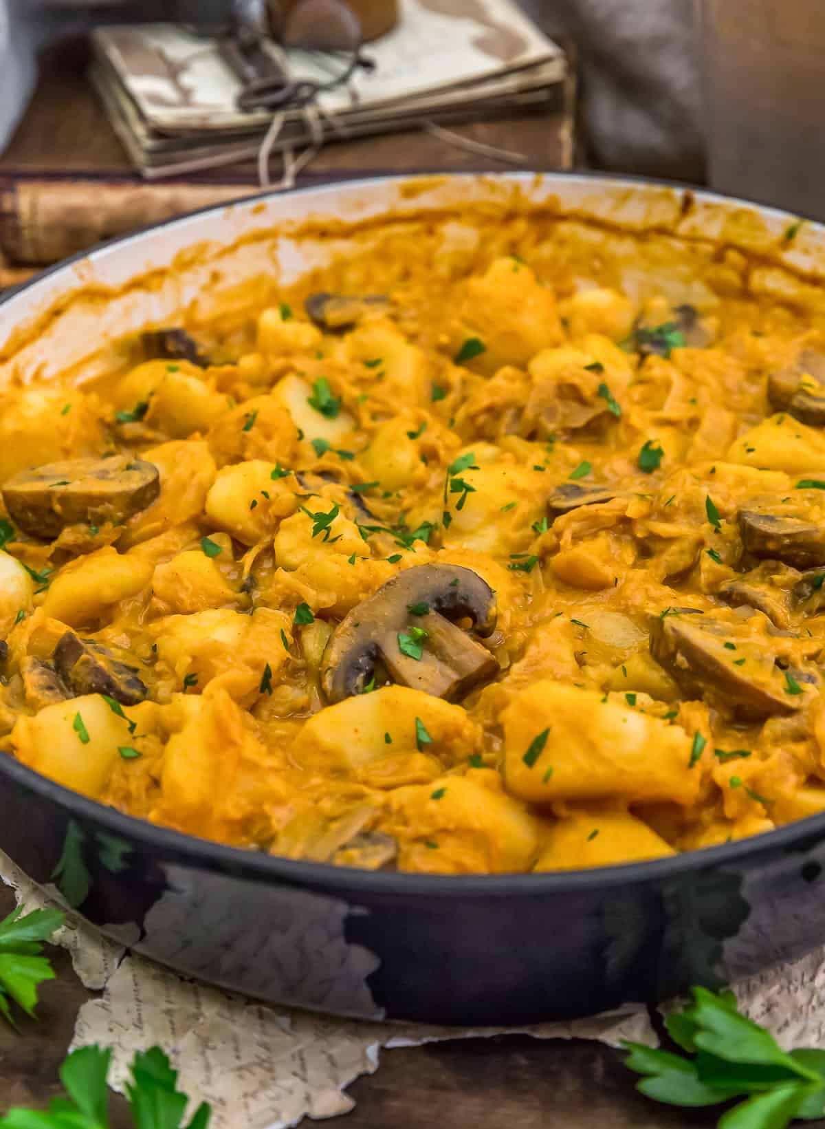 Close up of Vegan Sauerkraut Potato Casserole