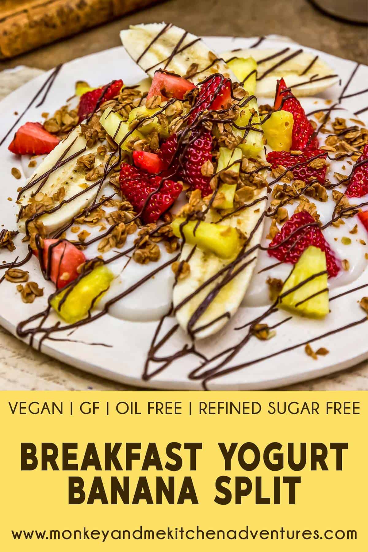 Breakfast Yogurt Banana Split with text description