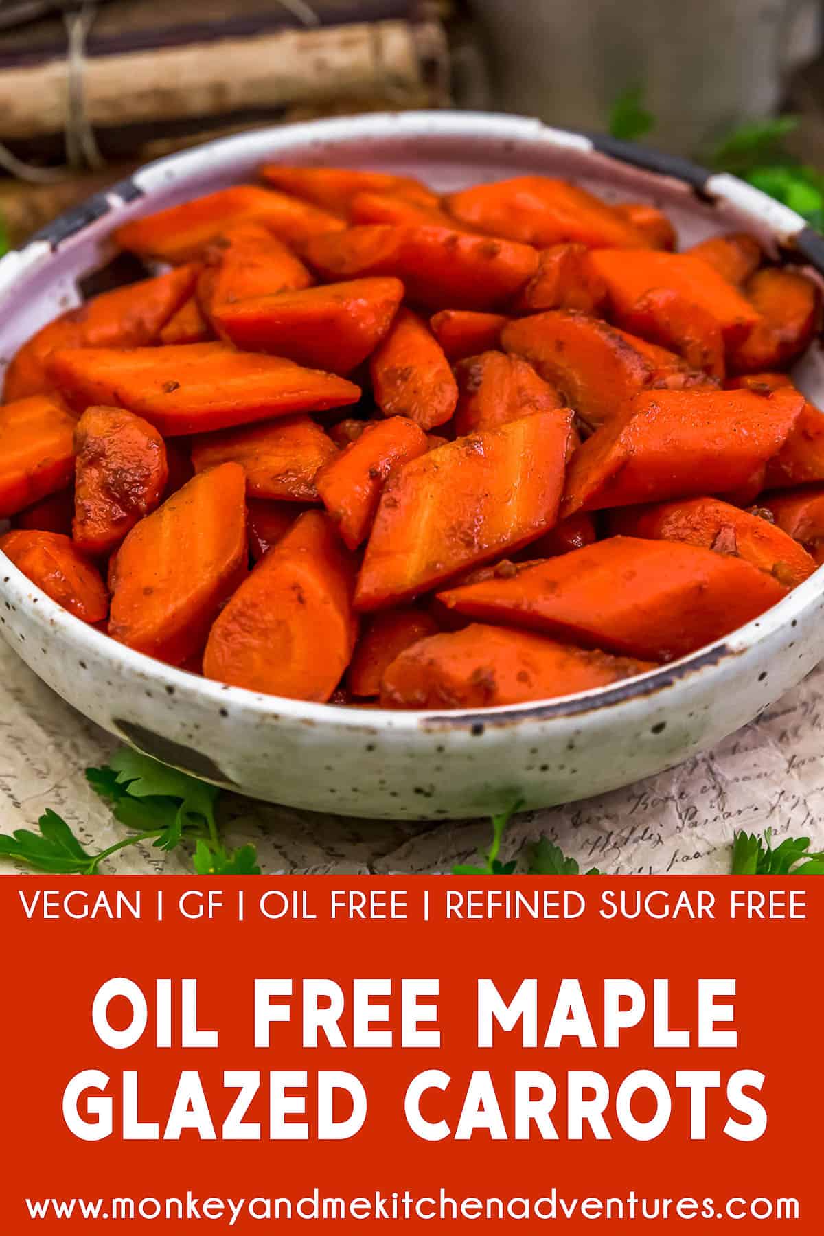 Oil Free Maple Glazed Carrots with text description