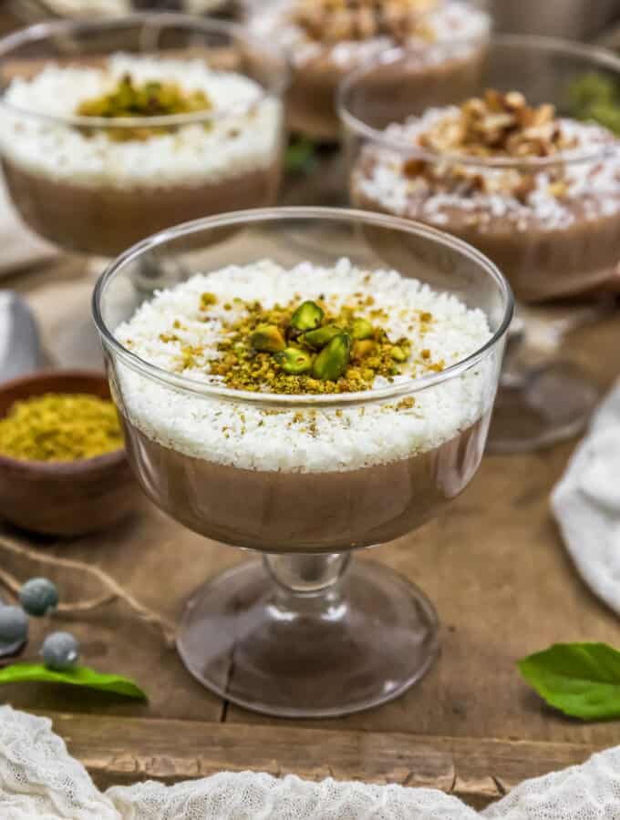 Spiced Rice Pudding (Lebanese Meghli) with coconut and pistachios