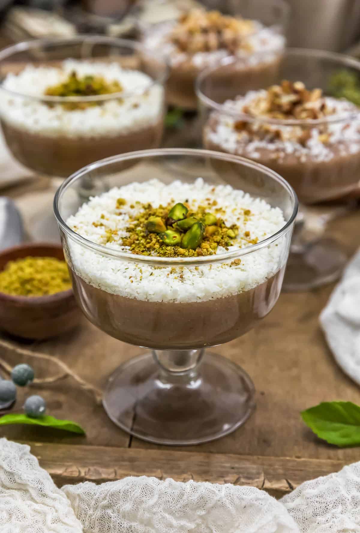 Spiced Rice Pudding (Lebanese Meghli) with coconut and pistachios