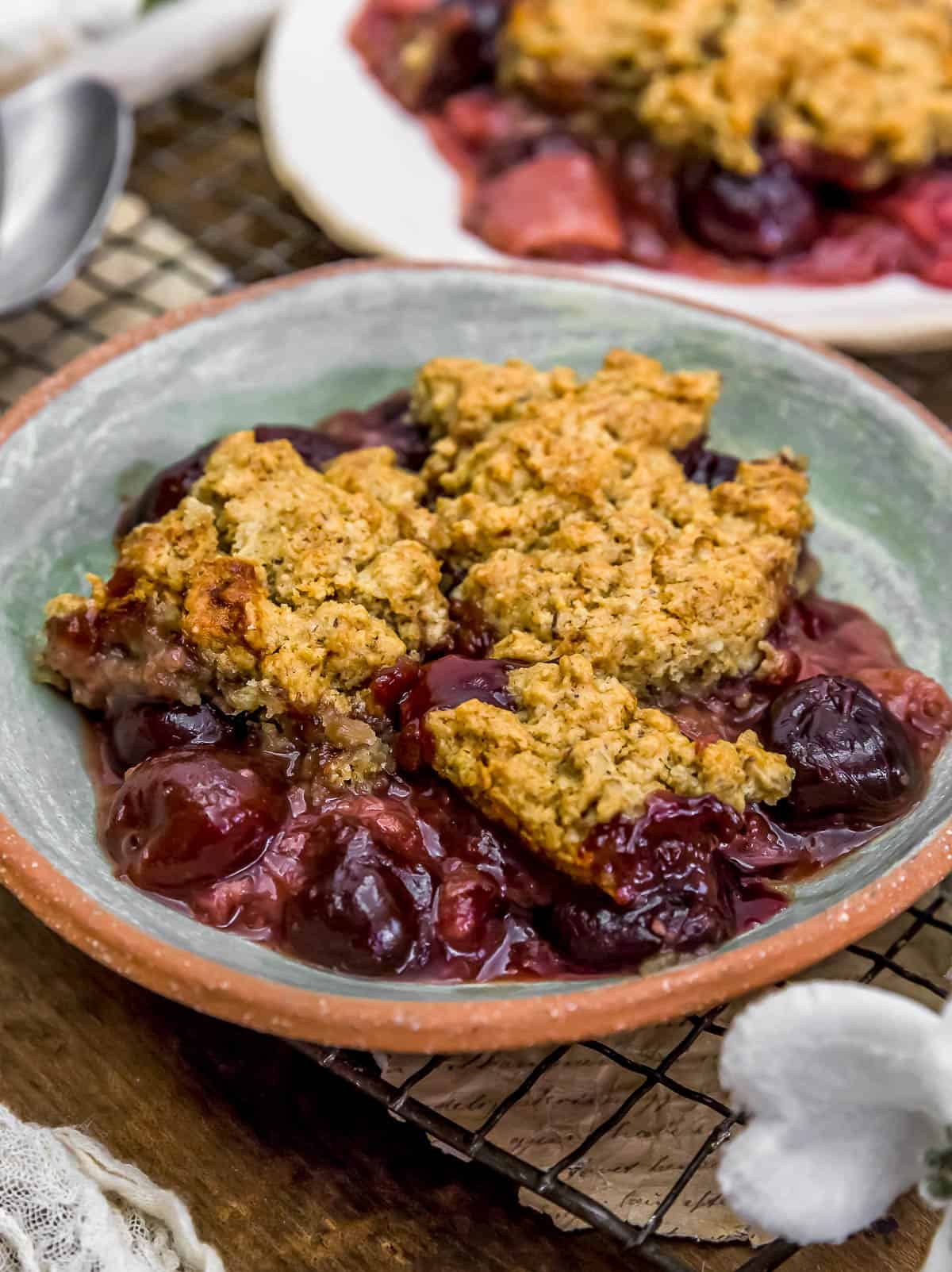 Served Vegan Cherry Rhubarb Cobbler