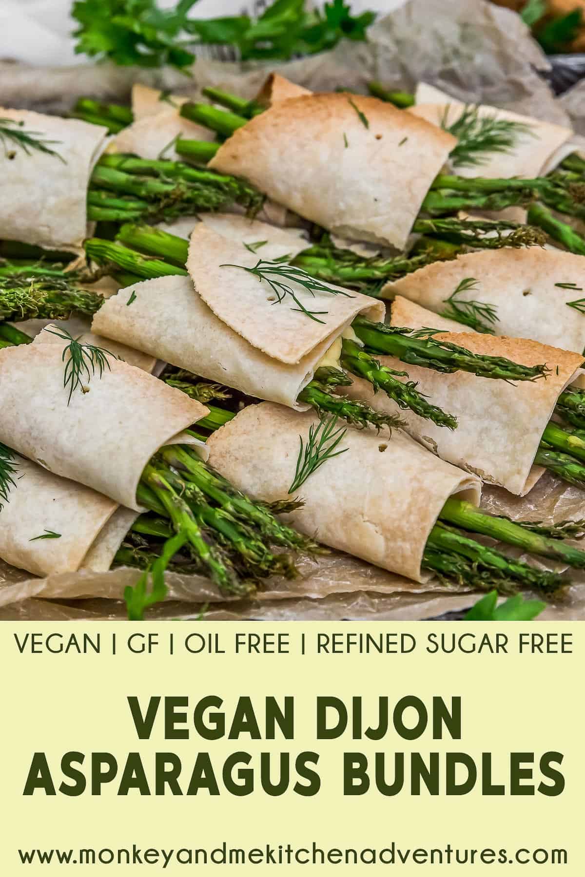 Vegan Dijon Asparagus Bundles with text description