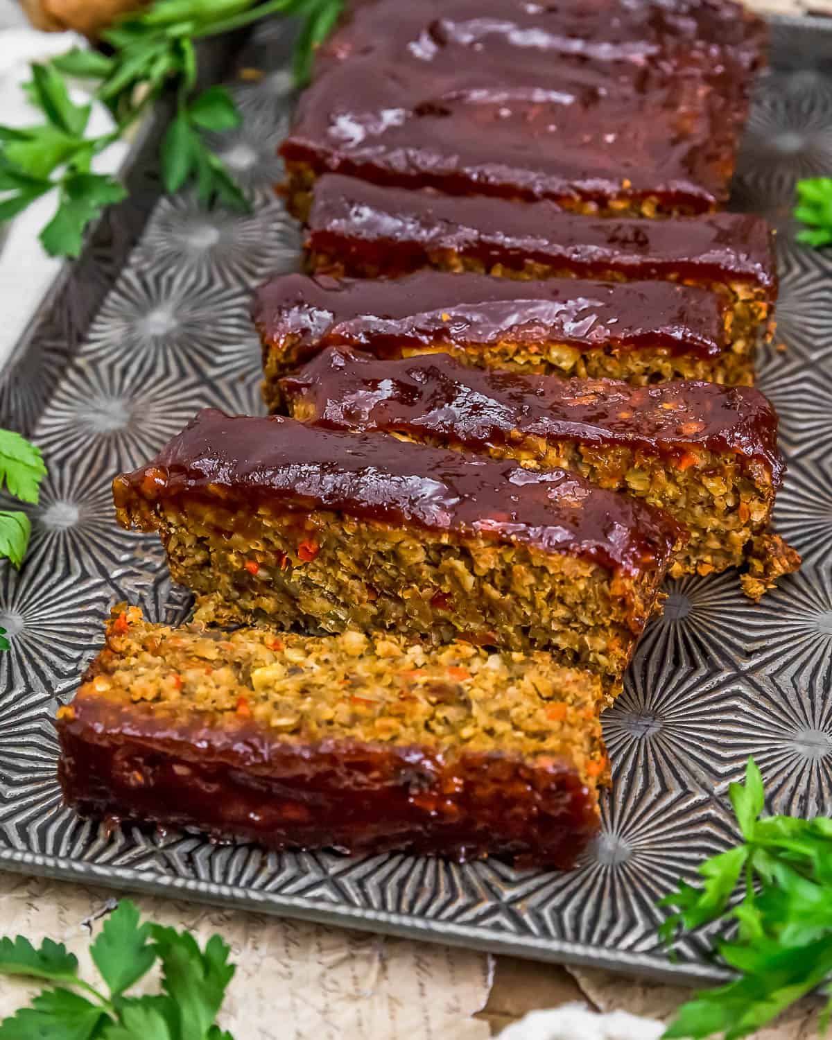 Close up of Vegan Lentil Veggie Loaf