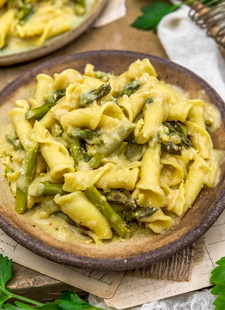 Vegan Parmesan Asparagus Pasta - Monkey and Me Kitchen Adventures