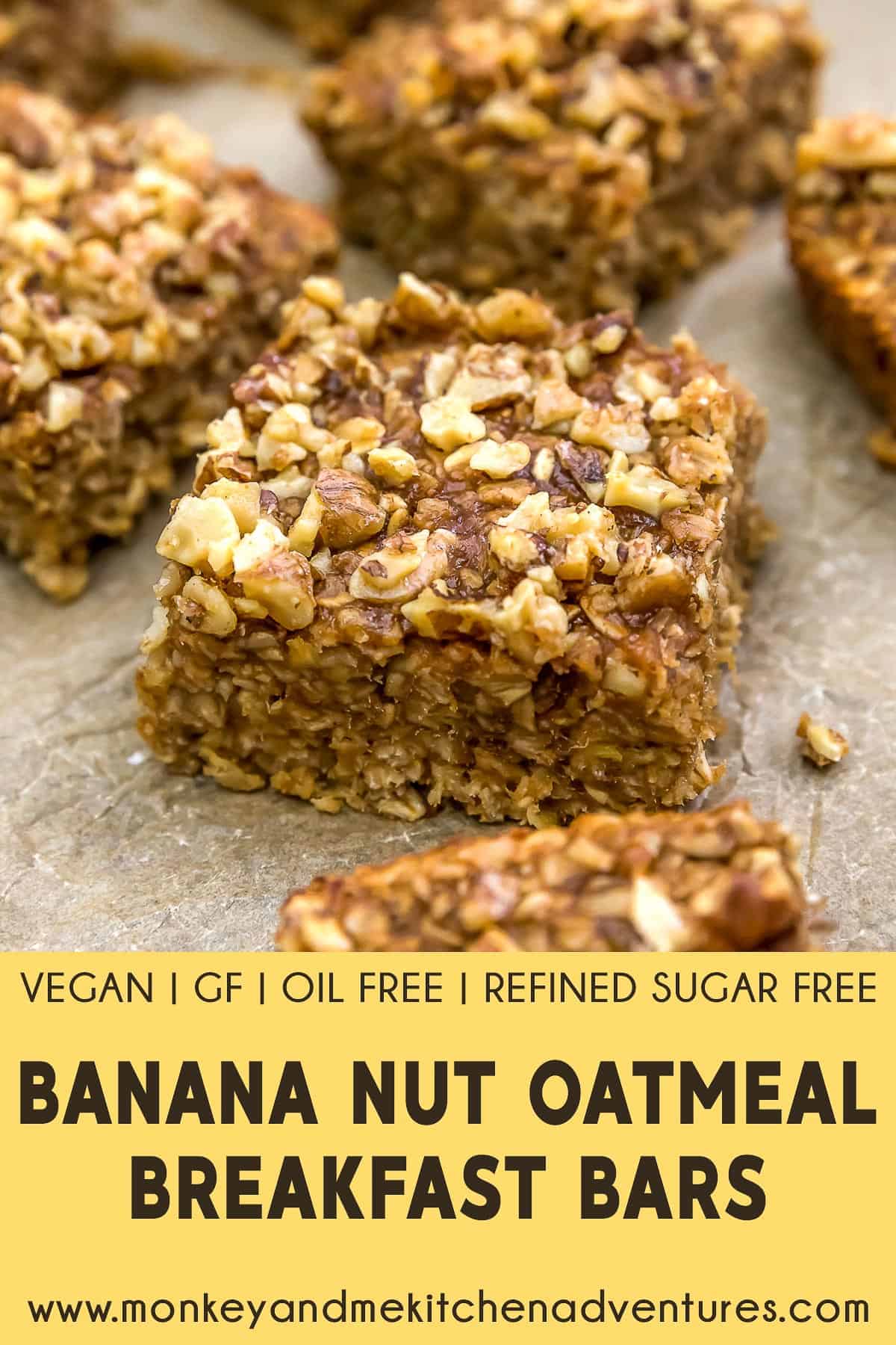 Banana Nut Oatmeal Breakfast Bars with Text Description