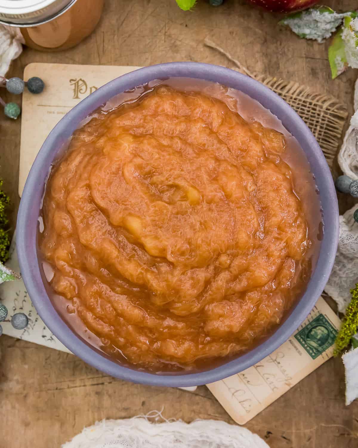 Bowl of Homemade Rhubarb Applesauce