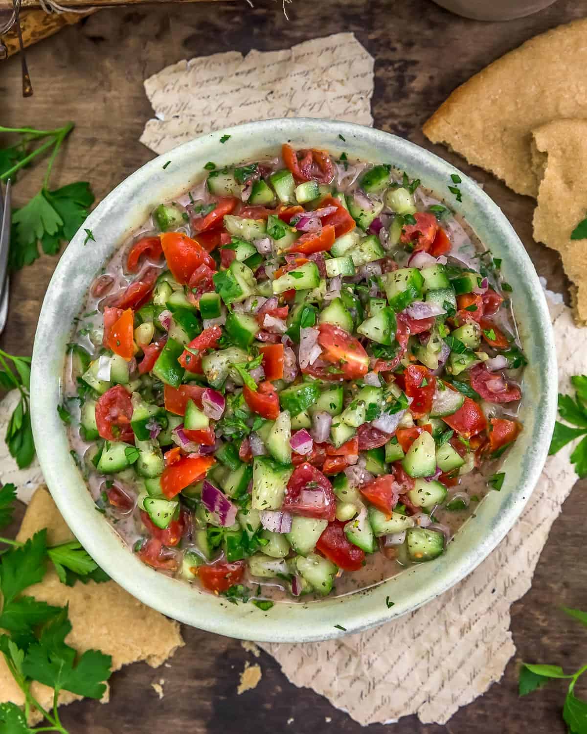 Bowl of Oil Free Lebanese Cucumber Salata