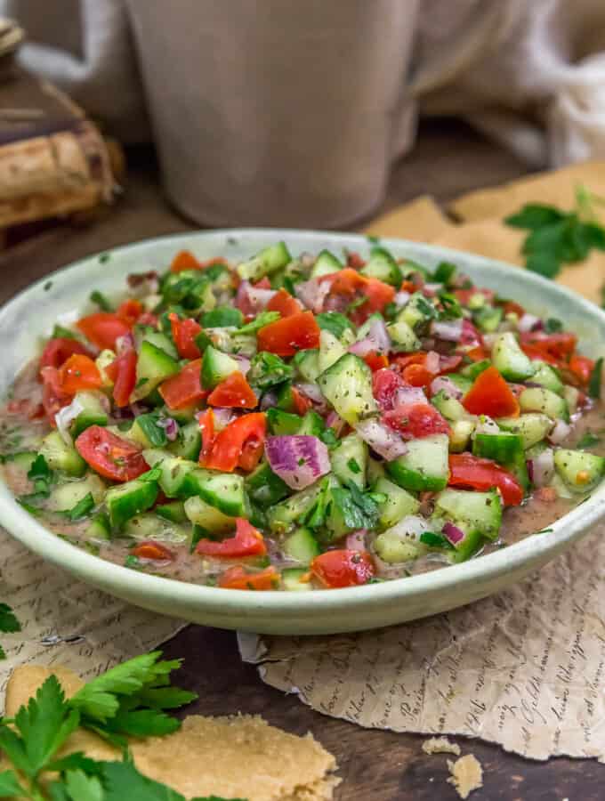 Oil Free Lebanese Cucumber Salata in a bowl