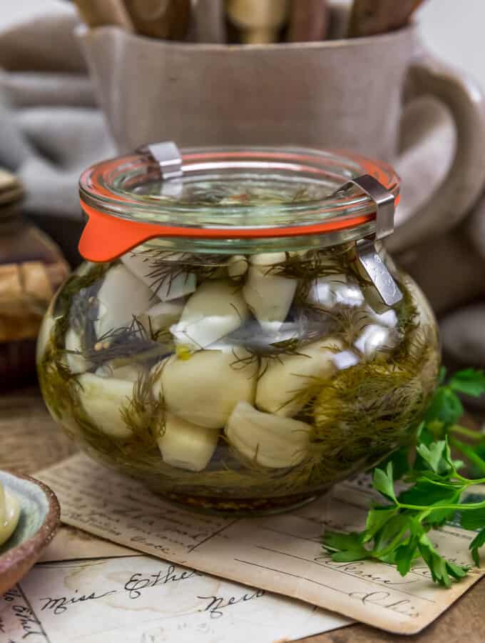 Jar of Refrigerator Pickled Garlic