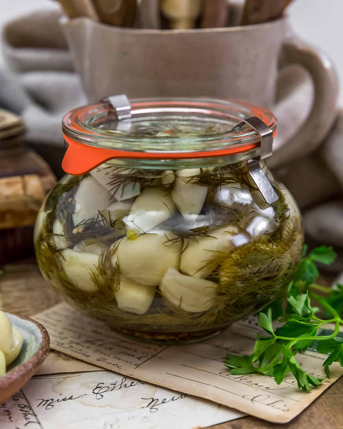 Jar of Refrigerator Pickled Garlic