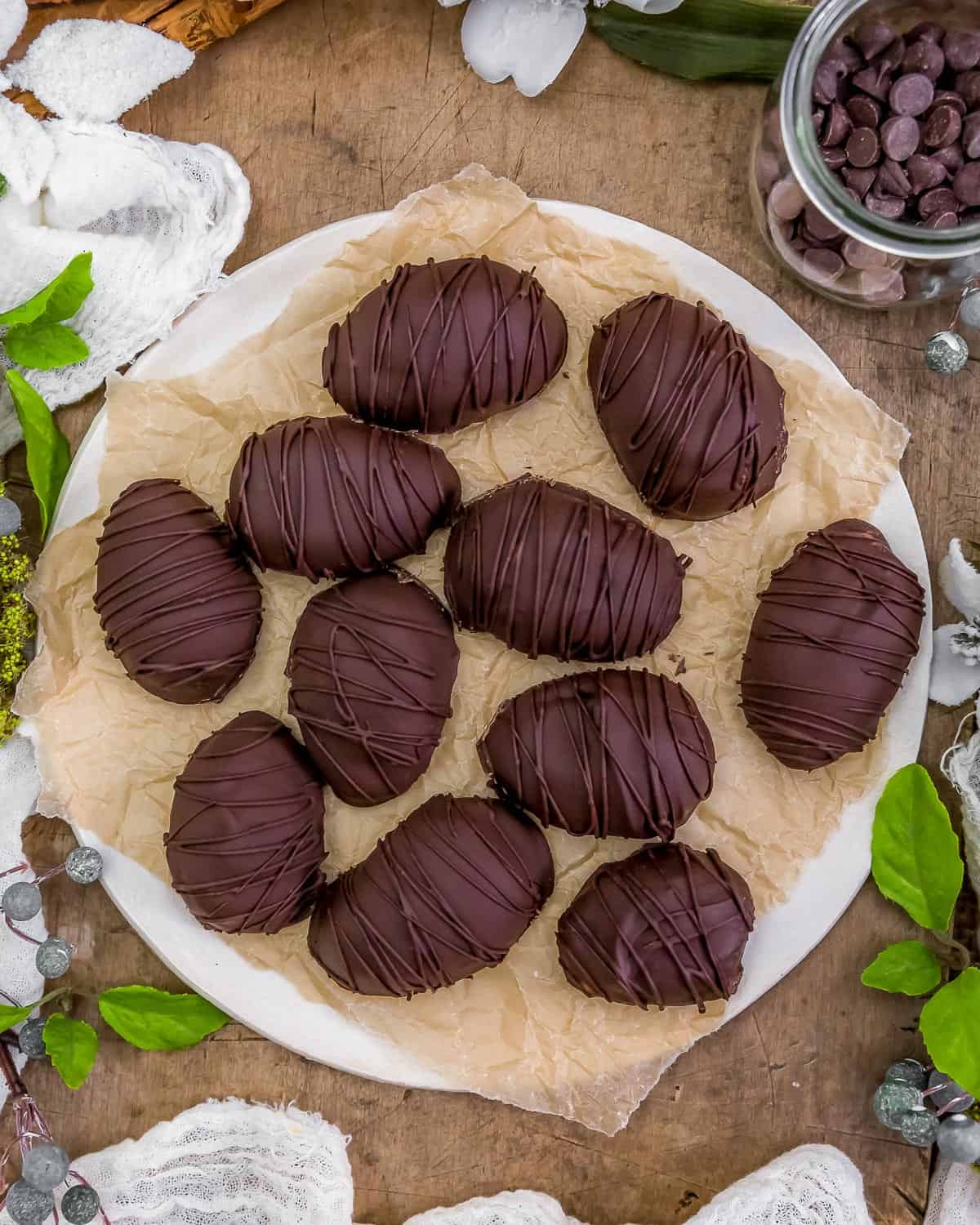 Plate of Vegan Healthy Chocolate Peanut Butter Eggs