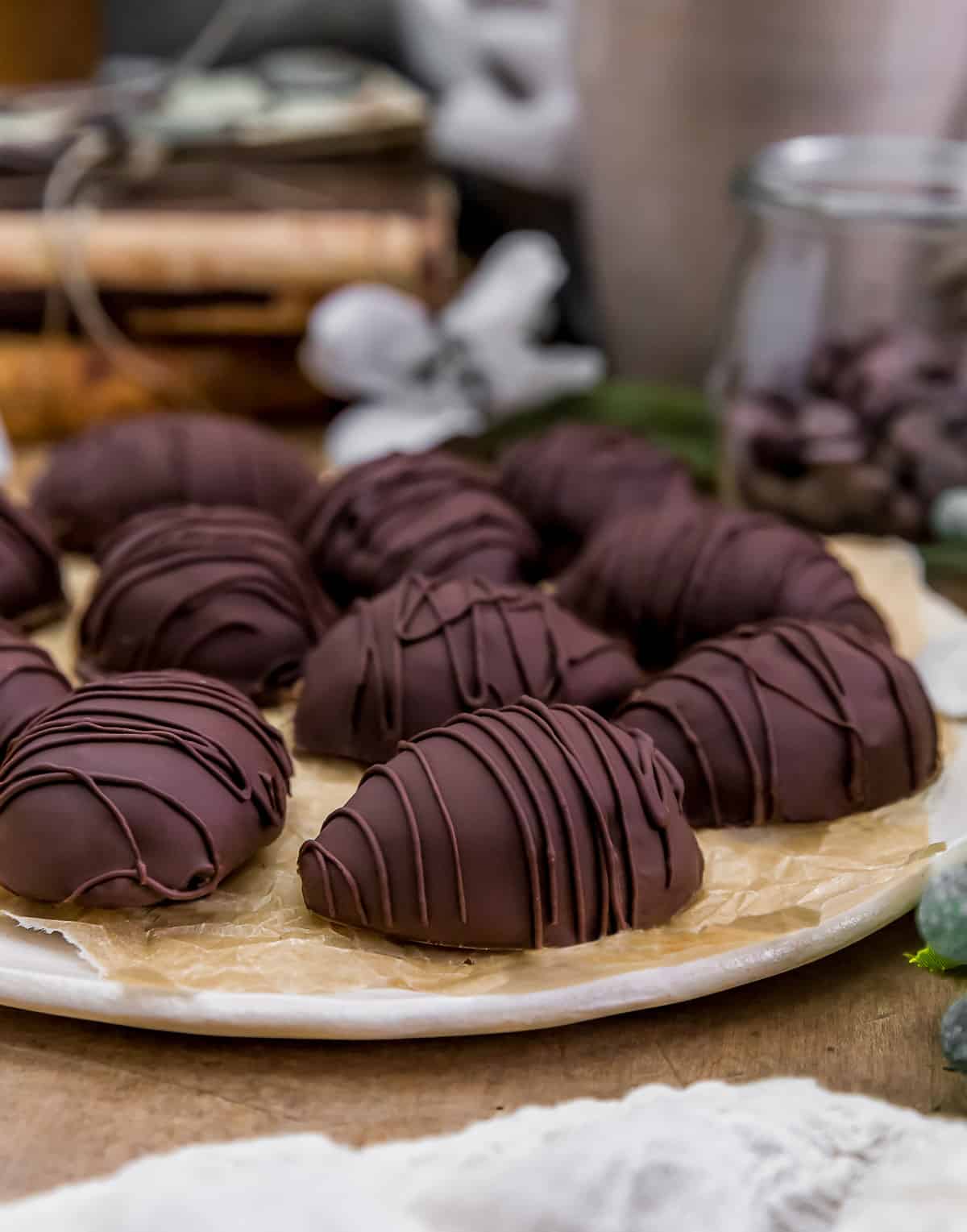 Close up of Vegan Healthy Chocolate Peanut Butter Eggs