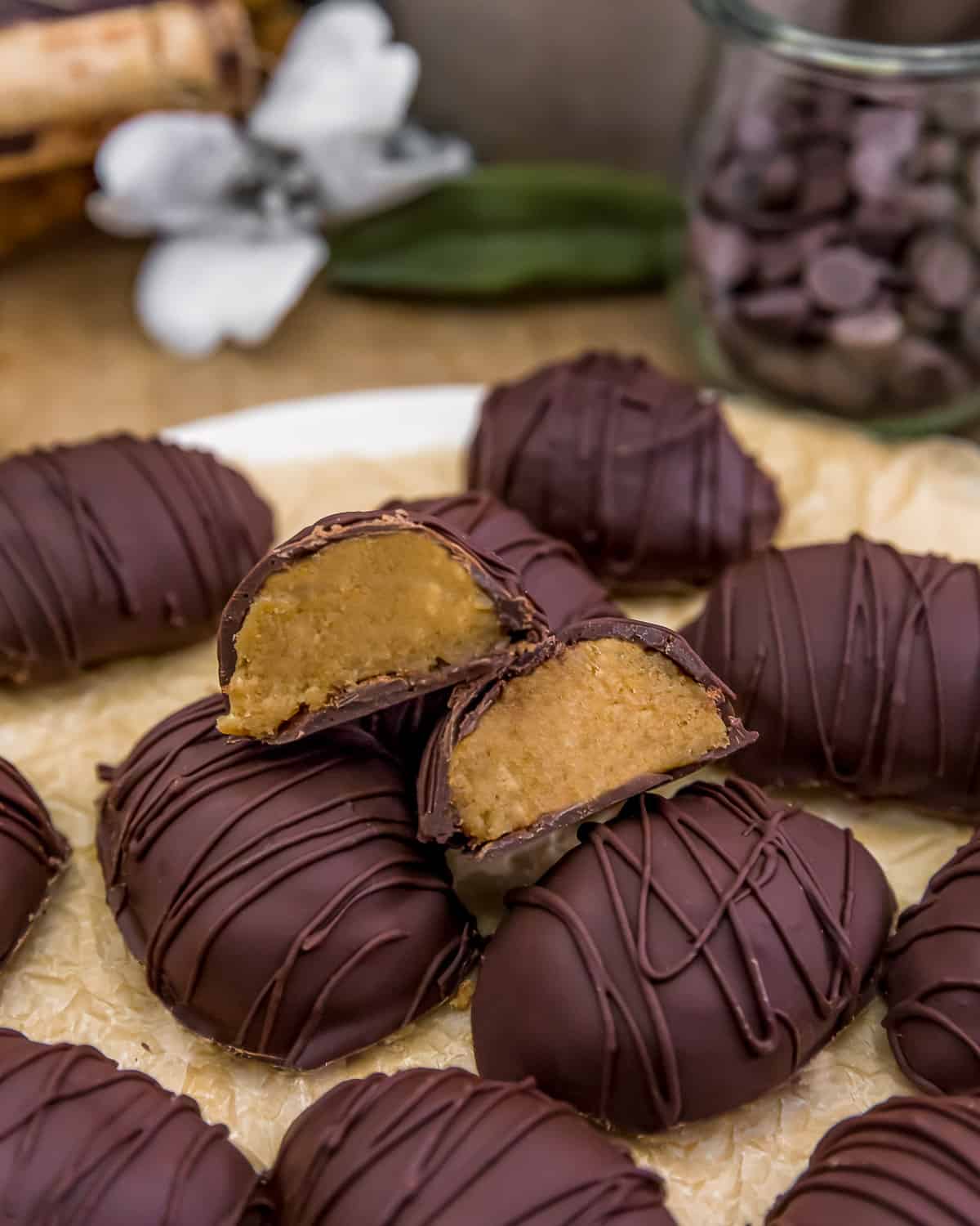 Vegan Healthy Chocolate Peanut Butter Egg Cut Open