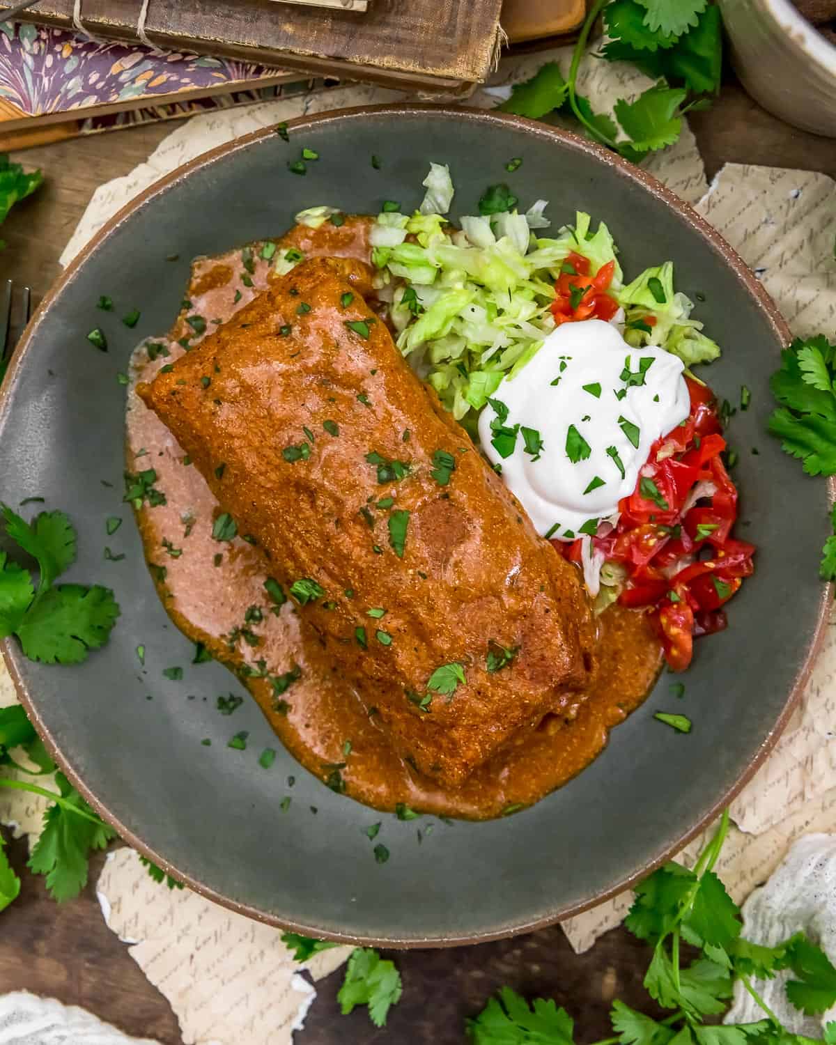 Plate of Vegan Smothered Bean Burritos