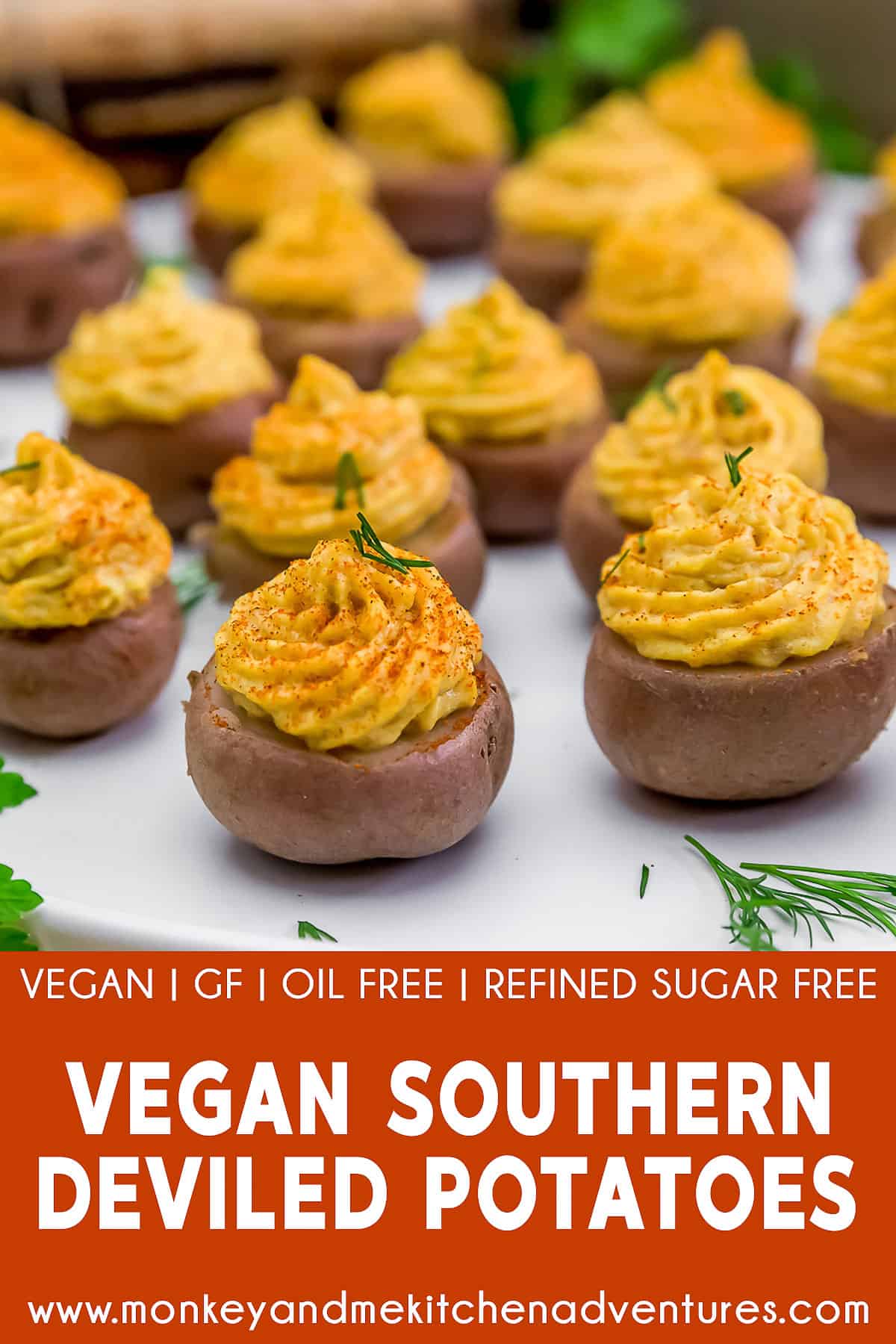 Vegan Southern Deviled Potatoes with text description