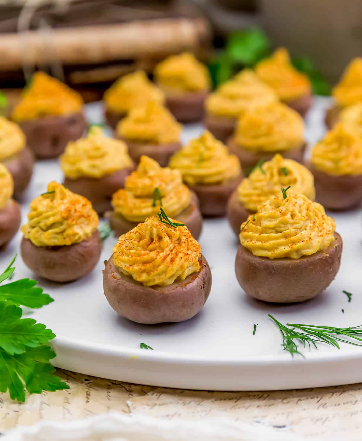 Close up of Vegan Southern Deviled Potatoes